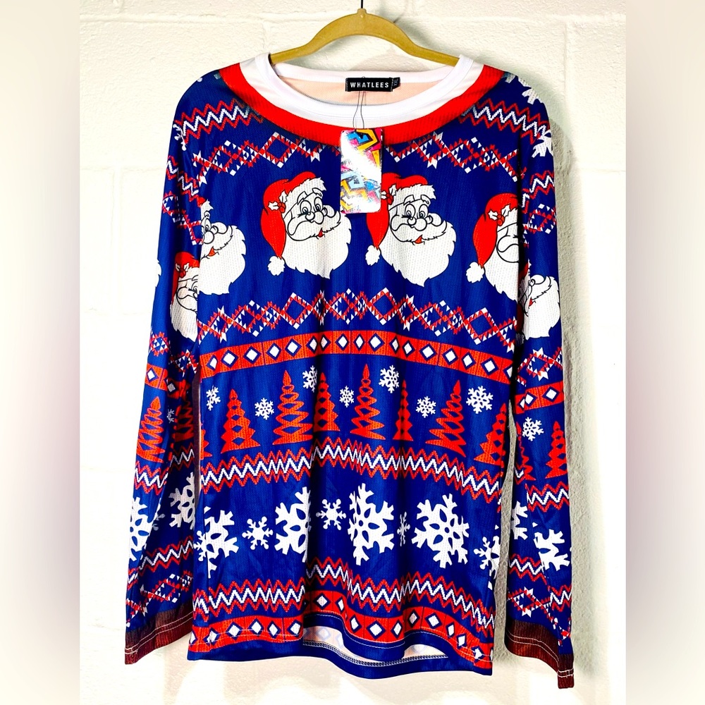 Whatlees Men Santa Claus Sweater T shirt Size XXL NWT